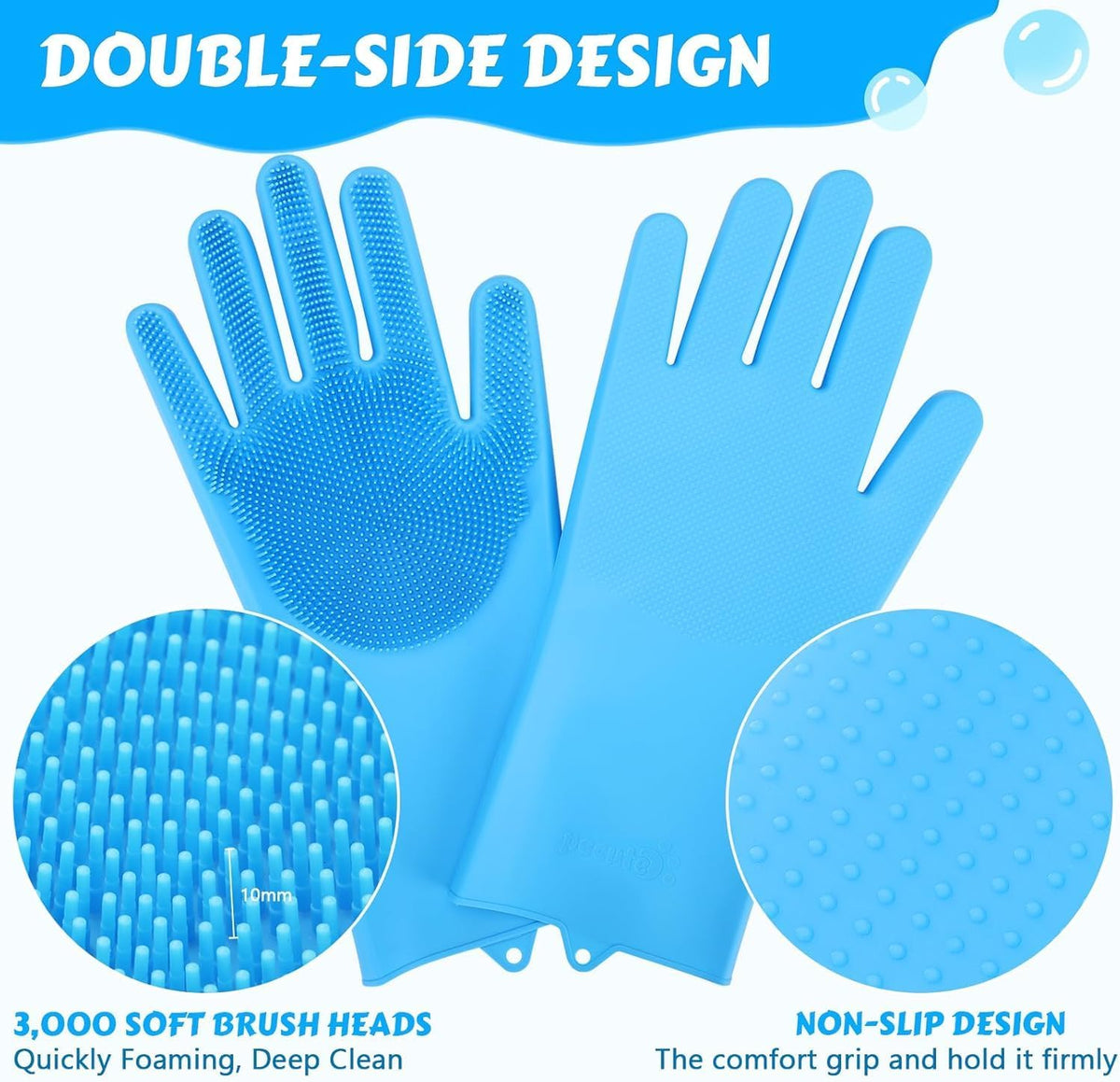 Pet Grooming Gloves & Brush Kit – 2-in-1 – Dog Washing Gloves Deshedding and Bathing Set for Dogs & Cats – Soft, Heat-Resistant, Easy to Clean – Massage Gloves & Scrubber Brush for Pets