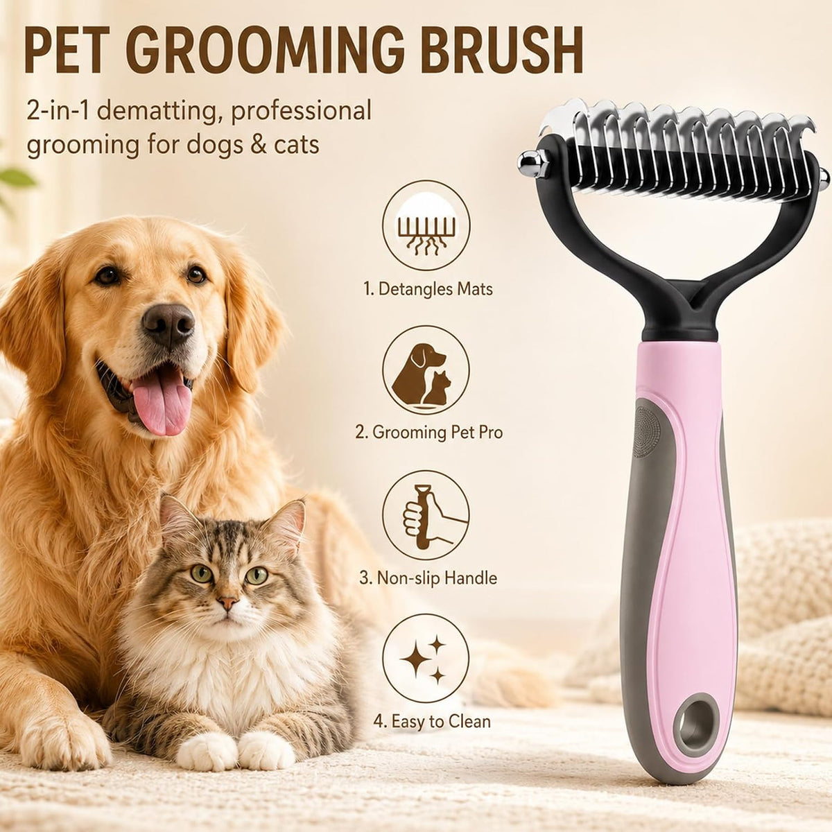 2PCS Pet Knotter for Dogs,Pet Grooming Brush, Dog Brush, Deshedding Grooming Comb Fur Brushes, Double Sided Shedding Brushes For Dogs And Cats (Blue+Pink)
