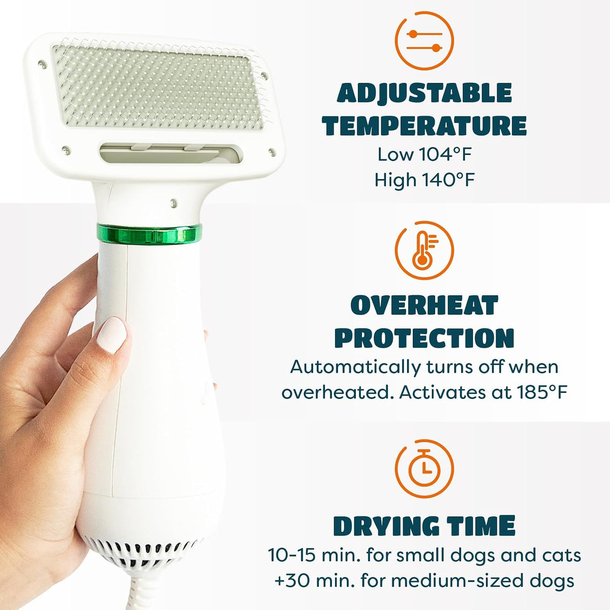 2-in-1 Dog Hair Dryer with Brush for Small Dogs and Cats, Pet Blow Dryer