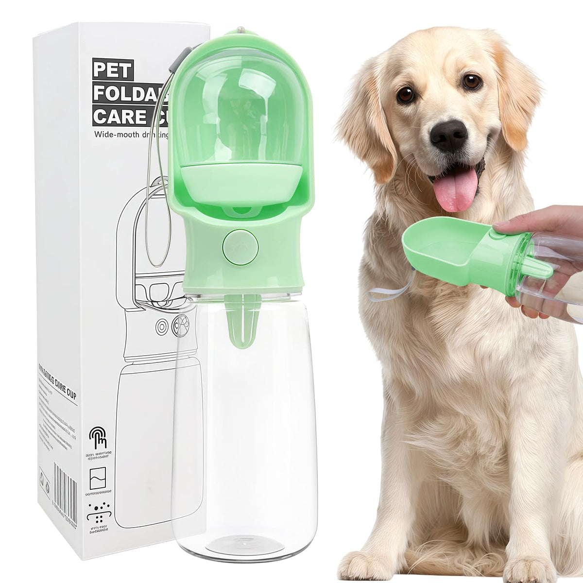 Blue Large Portable Dog Water Bottle(17oz) with Food Container