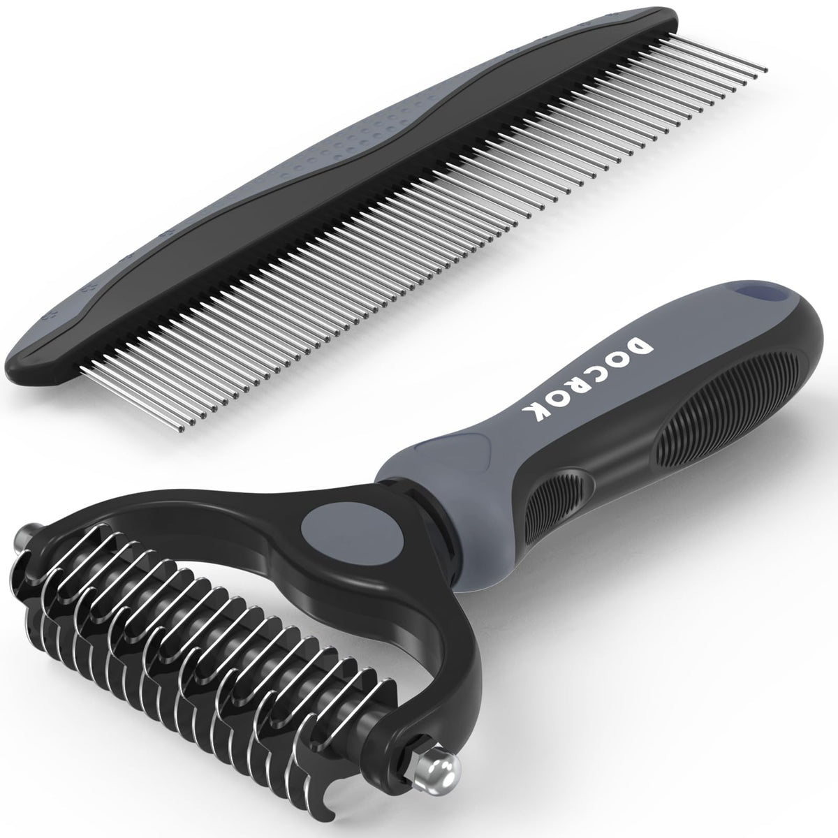 Docrok Pet Grooming Brush and Metal Comb Combo for Dogs & Cats, Pink