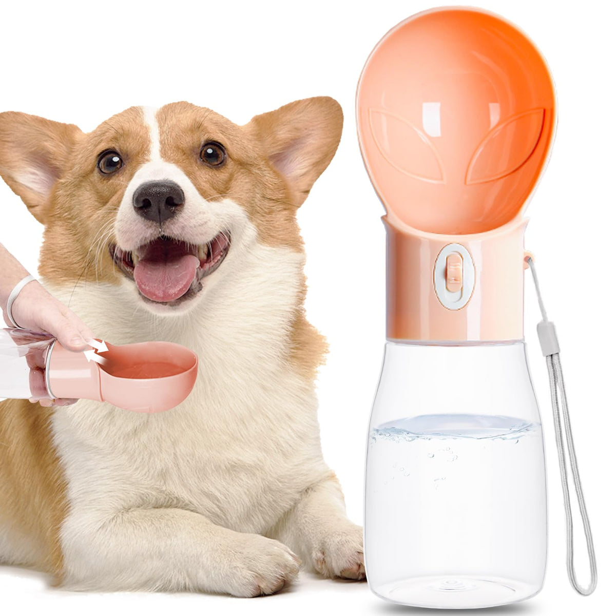 Dog Water Bottle, Widen Sink Portable Dogs Water Dispenser, Orange, 17oz