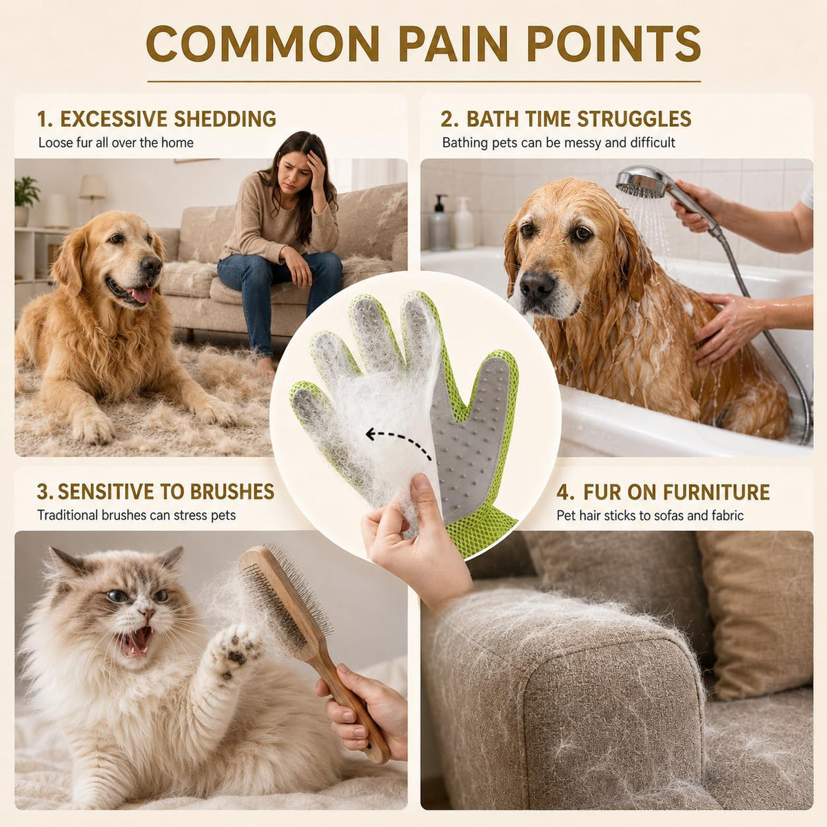 MEUOMIW - Pet Grooming Glove & Hair Remover - Deshedding Brush for Shedding Control - Gentle Massage Mitt for Dogs & Cats with Long and Short Fur - Ideal for Bathing and Grooming (one piece)