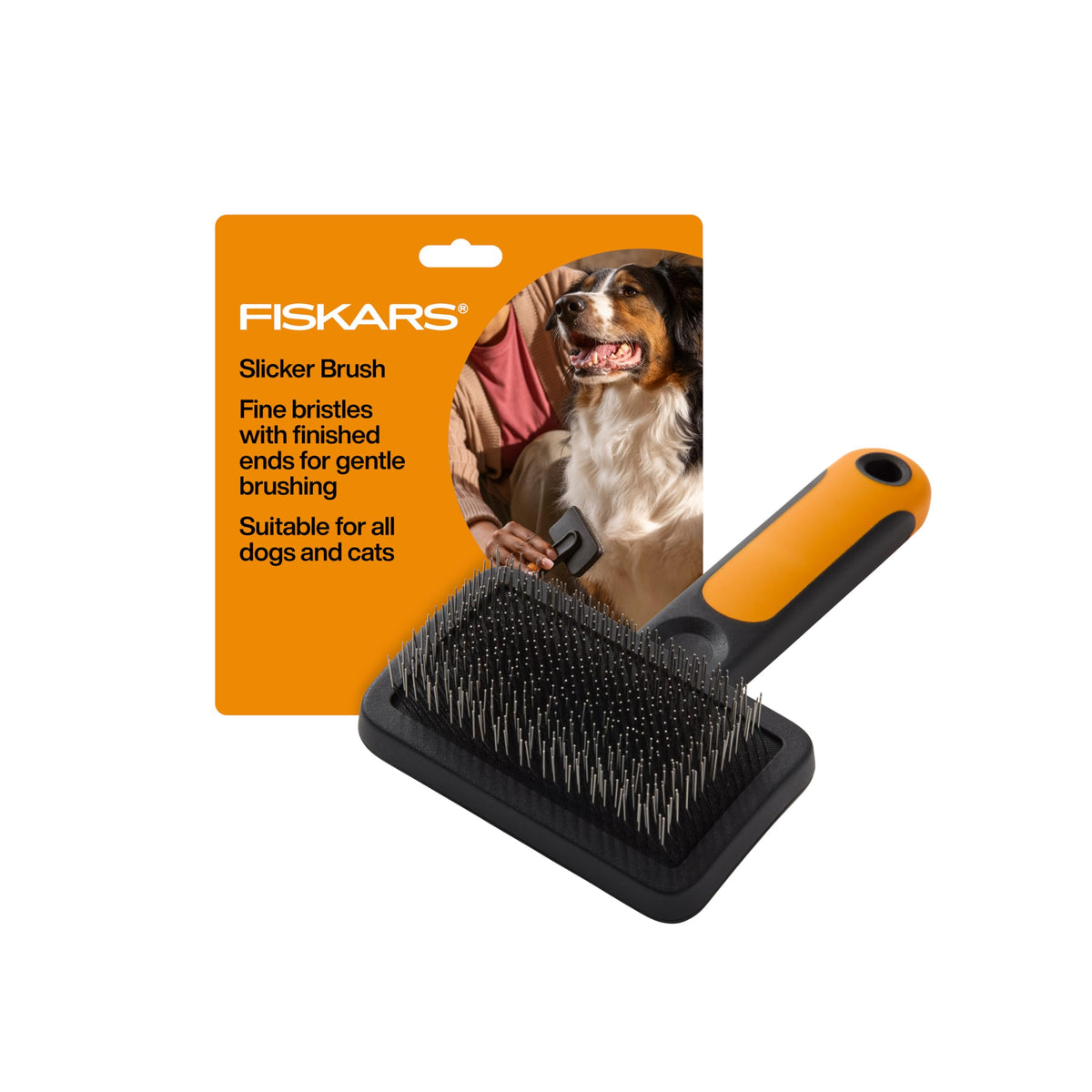 Fiskars Pet, Cat and Dog Brush, Fine Bristles & SoftGrip Handle for Gentle Grooming and Deshedding, Cat and Dog Supplies, Orange/Black