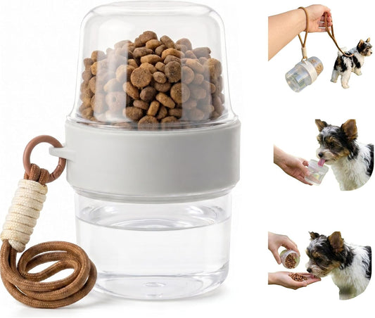 Portable Pet Travel Water Bottle and Food Container - 2-in-1 Detachable Dog Travel Cup for Walking, Hiking and Traveling - Leak-Proof, BPA Free & Food Grade Safety Material (Gray, Small Size)