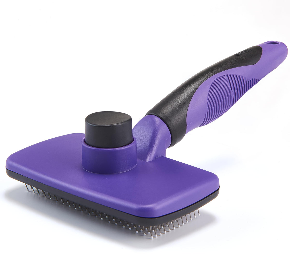Self-Cleaning Slicker Brush for Dogs and Cats, Pet Grooming Brush for Shedding and Loose Fur, Stainless Steel Bristles, Textured Grip, Green