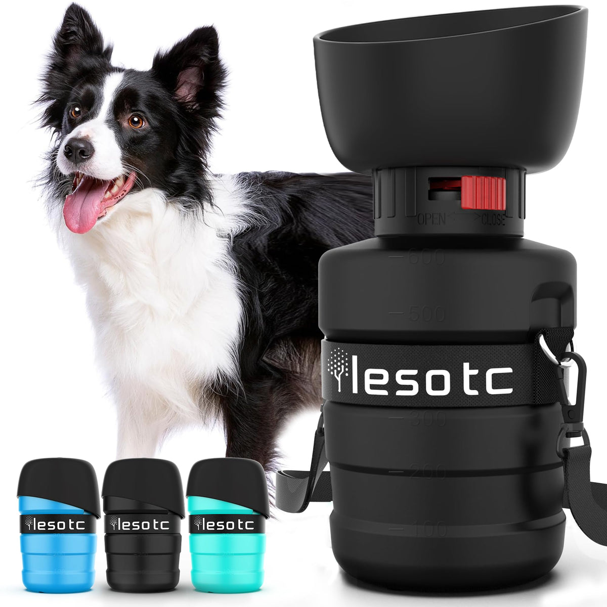 lesotc Dog Water Bottle, Portable Water Dispenser with Bowl, Leak Proof Pet Travel Squeeze Bottle, Puppy Essentials Dog Stuff Accessories for Outdoor Walking, Hiking, Camping