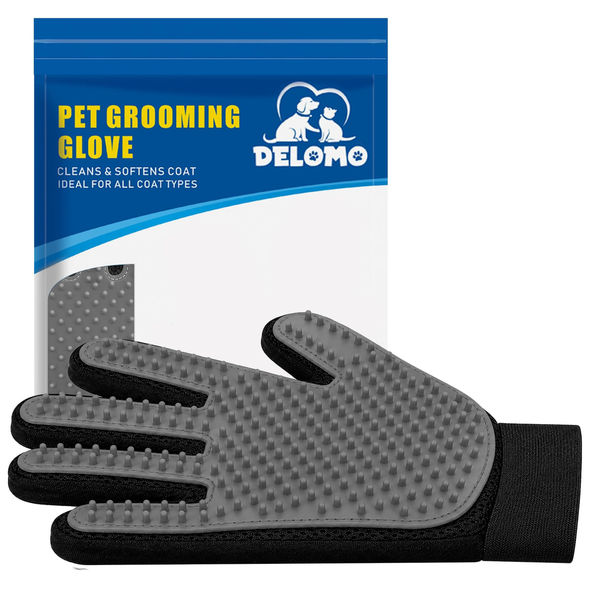 Pet Hair Removal Glove with 255 Silicone Tips for Dogs & Cats, Right Black
