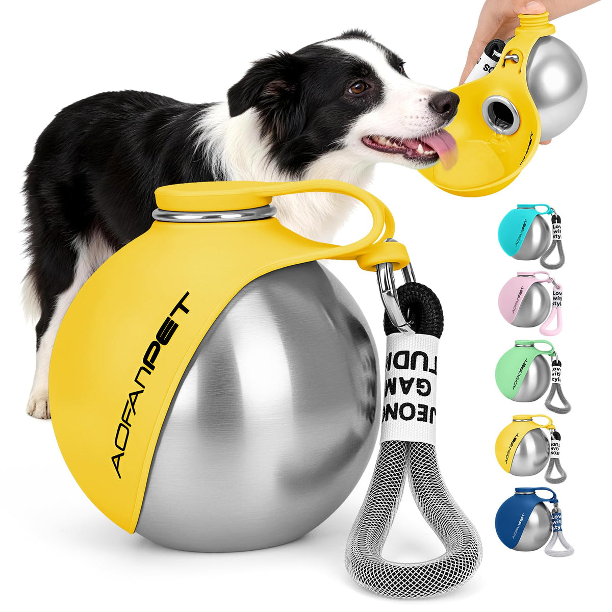 Portable Dog Water Bottle 10oz Stainless Steel Travel Bowl