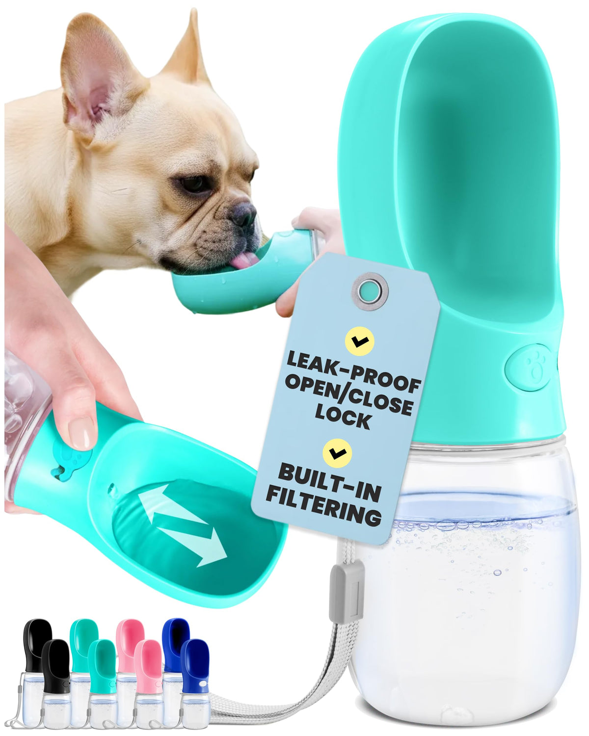 MalsiPree On the Go Dog Water Bottle - 12 oz Pink, Leak-Proof