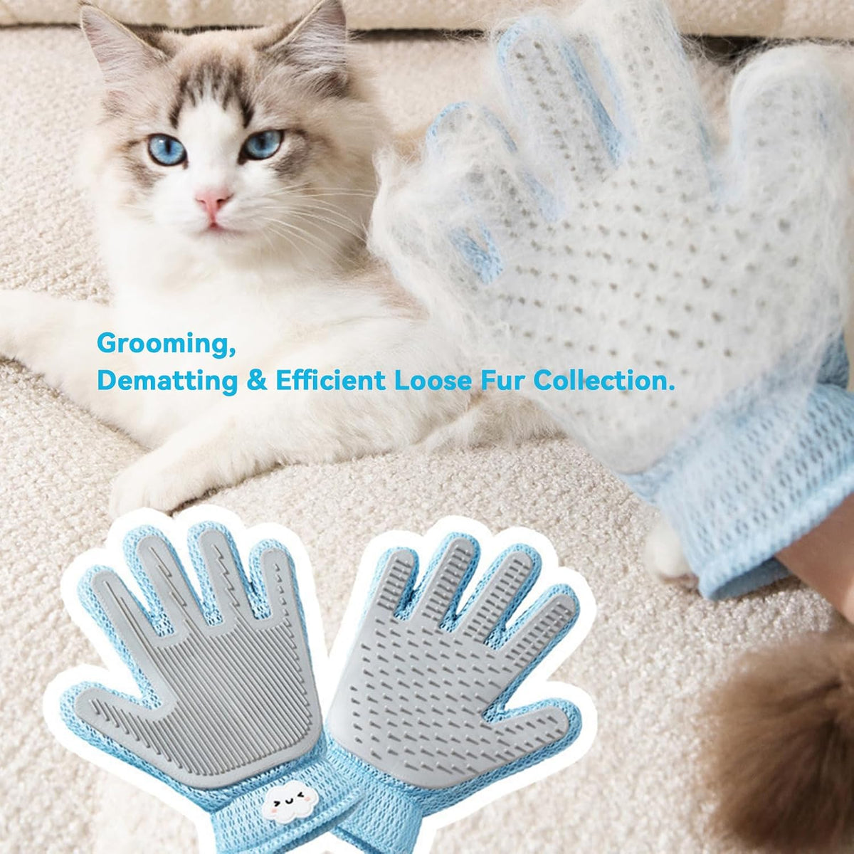 Cat Grooming Gloves, Upgraded 2-in-1 Double-Sided, 1 Count
