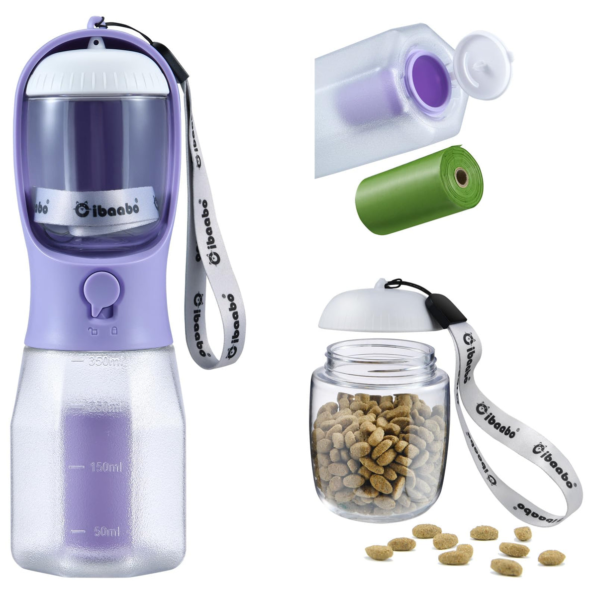 Cibaabo Dog Water Bottle with Food Container & Poop Bag Holder & Filter