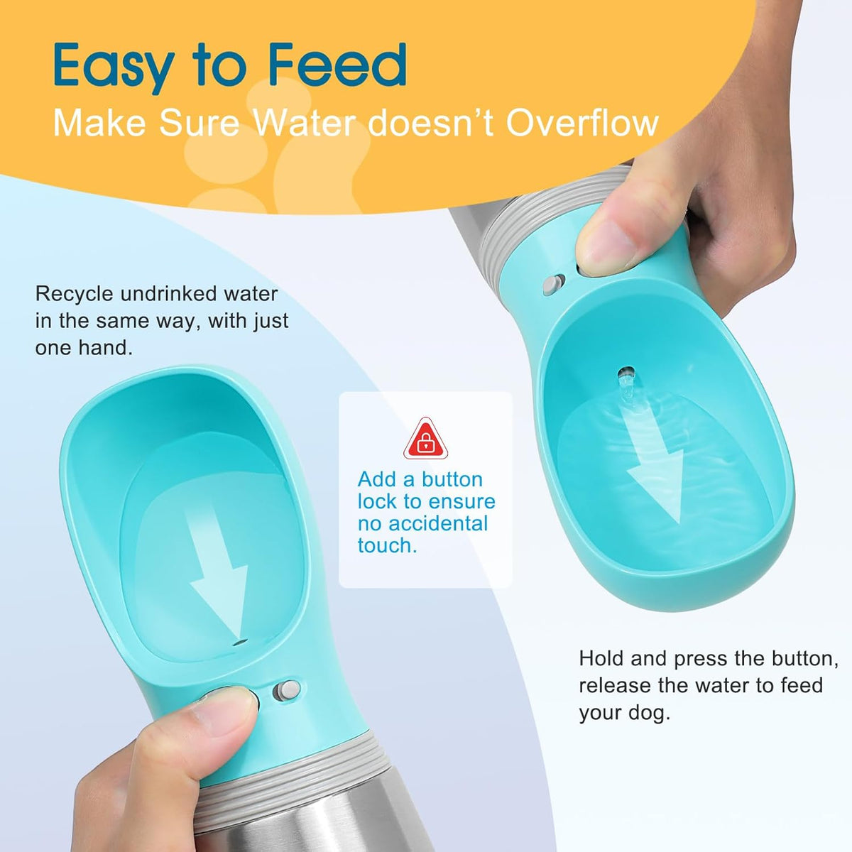 Portable Dog Water Bottle, 24 OZ Stainless Steel Pet Water Dispenser