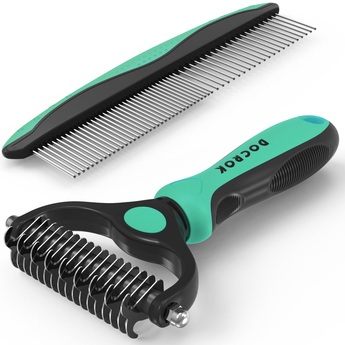 Docrok Pet Grooming Brush and Metal Comb Combo for Dogs & Cats, Gray