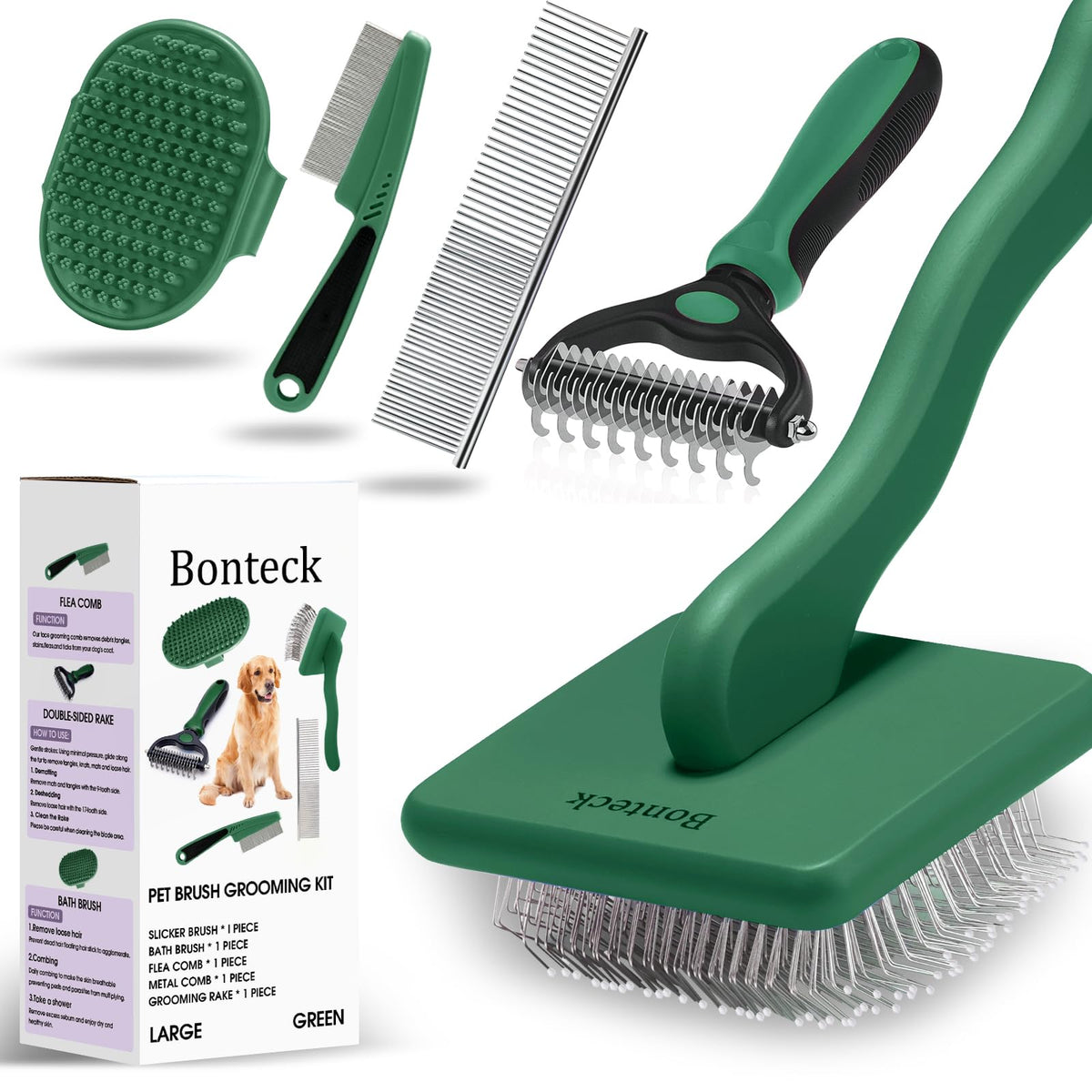 Bonteck Dog Slicker Brush for Dogs Grooming Kit 5PCS Long Haired Doodles