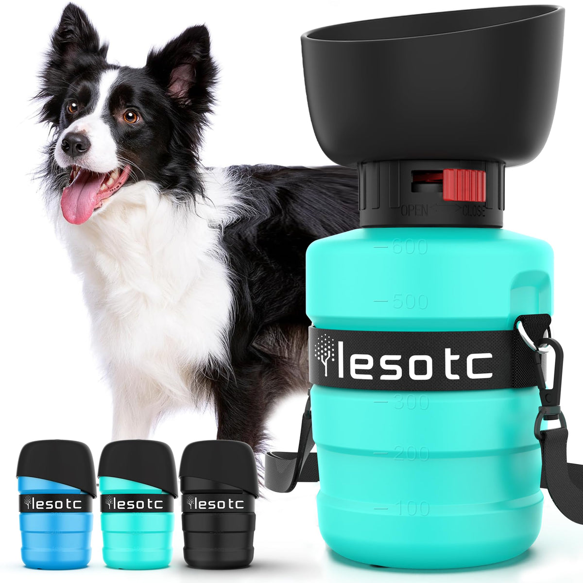 lesotc Dog Water Bottle, Portable Pet Dispenser with Water Bowl, Leak Proof Pet Travel Squeeze Bottle, Puppy Essentials Dog Stuff Accessories for Outdoor Walking, Hiking, Camping