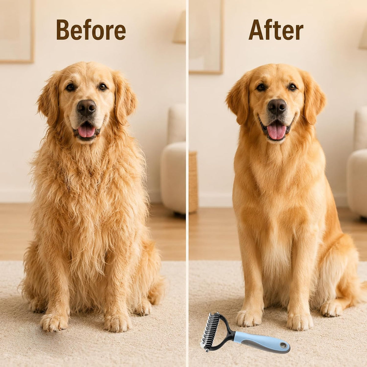 2Pcs Pet Grooming Brush, Pet Knotter Dog Grooming, Deshedding Dog Brush Removes Tangles Knots and Loose Fur, Pets Knotting Comb, Pe t Pro Double Sided Shedding Brush (Blue+Pink)