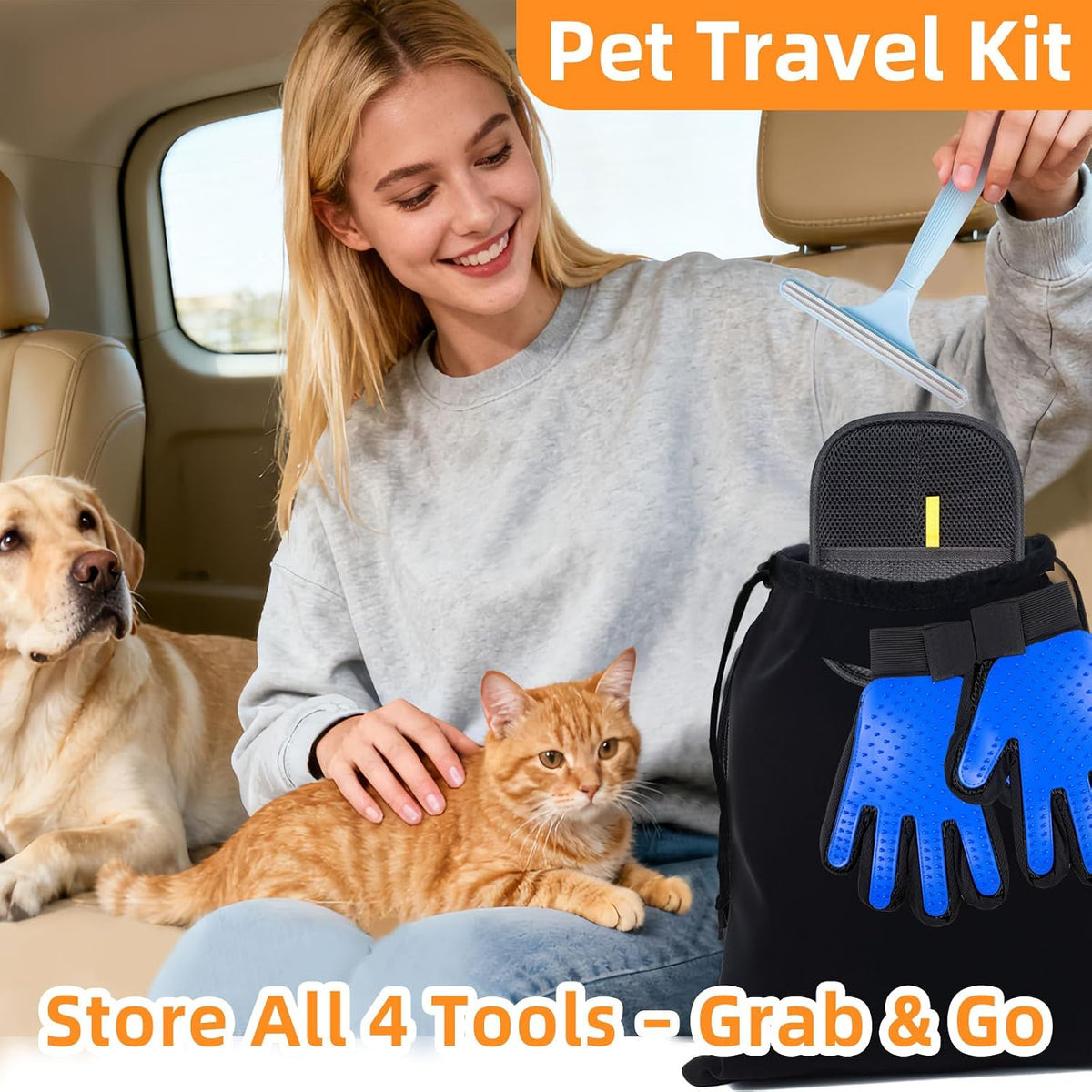Pet Hair Remover Glove,Electrostatic Pet Cats Dogs Grooming Gloves Brush for Shedding,Pet Hair Fur Mitt Glove Tool for Furniture,Car,Couch,Carpet,Clothes (4PCS)