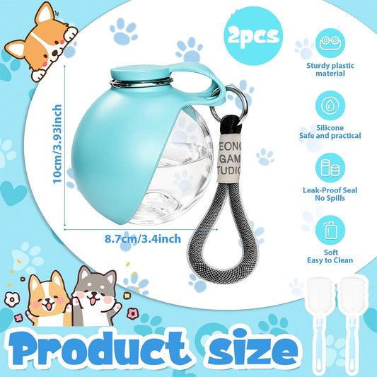 2PACK 2 in 1 Portable Dog Water Bottle with Silicone Bowl 10oz, Plastic