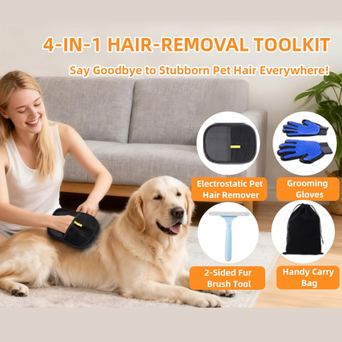 Pet Hair Remover Glove,Electrostatic Pet Cats Dogs Grooming Gloves Brush for Shedding,Pet Hair Fur Mitt Glove Tool for Furniture,Car,Couch,Carpet,Clothes (4PCS)