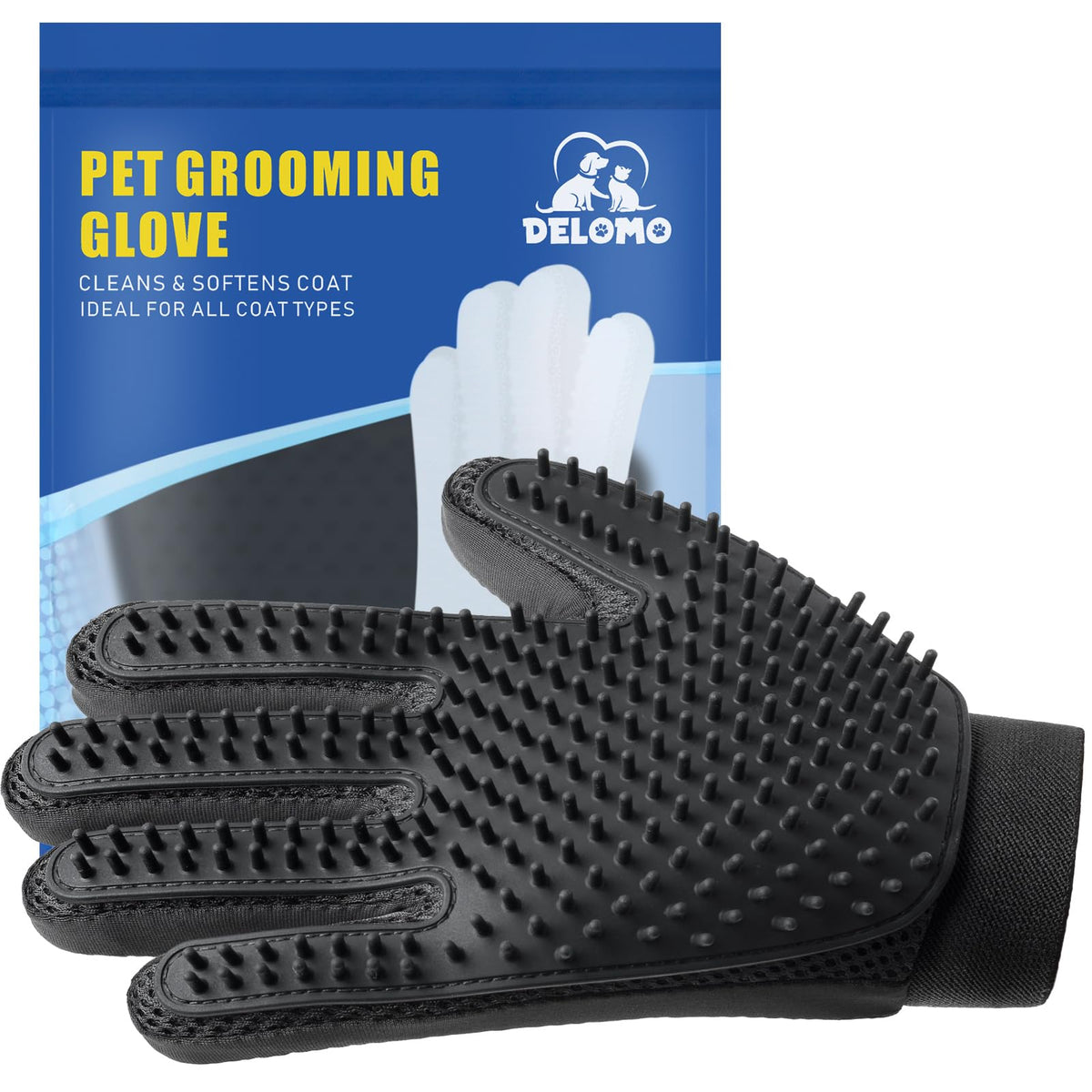 Pet Hair Removal Glove with 255 Silicone Tips for Dogs & Cats, Right Gray