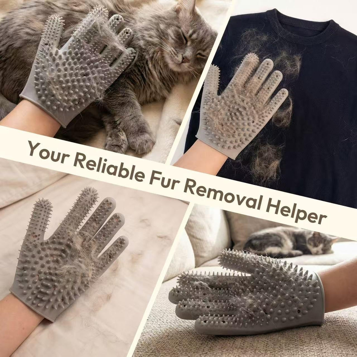 Pet Grooming Gloves for Cats & Dogs, Silicone Pet Hair Removal Glove for Bathing, Shedding & Massage, Gentle Cat & Dog Grooming Glove for Long & Short Hair Pets（Grey-Large）
