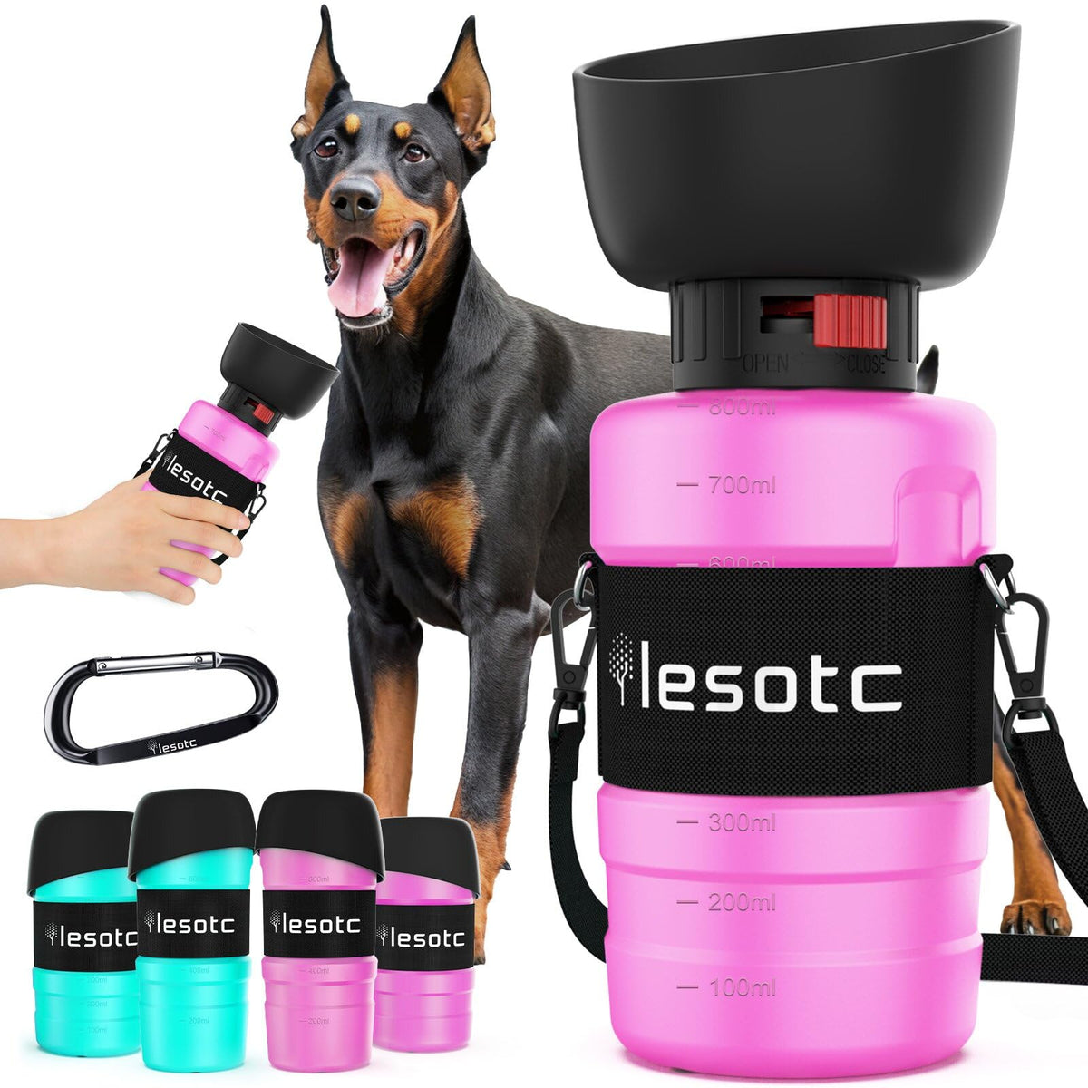 lesotc Dog Water Bottle, Portable Pet Dispenser with Water Bowl, Leak Proof Pet Travel Squeeze Bottle, Puppy Essentials Dog Stuff Accessories for Outdoor Walking, Hiking, Camping
