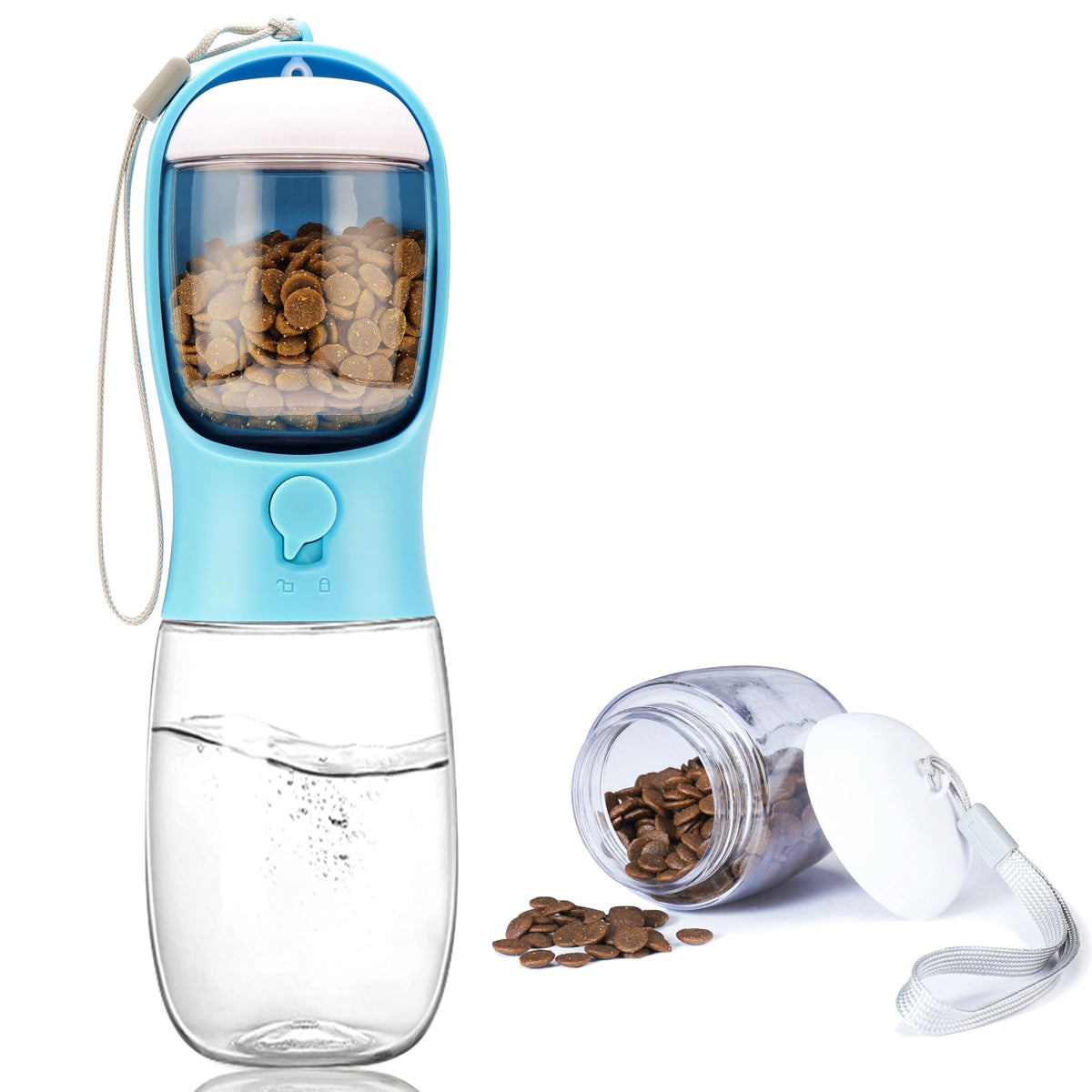 Dog Water Bottle with Food Container, Portable Leak Proof Pet Water Dispenser for Walking Hiking Travel, Puppy Essentials Accessories for Small Large Dogs, Dog Gifts (10oz/15oz/19oz)