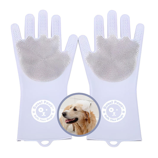 Sweet Paws Silicone Spa Dog & Cat Bathing & Grooming Gloves, 2 Count, Reversible, Nontoxic, & Easy to Clean, Thousands of Massaging Micro-bristles to Pamper Your Pet - Clean Slate