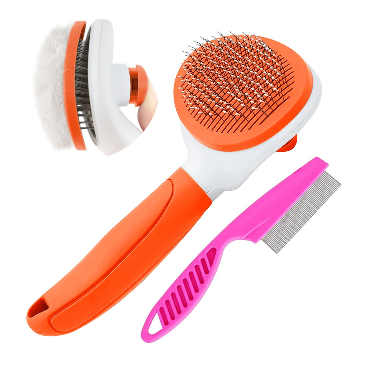 Cat Brushes for Indoor Cats, Dog Brush for Shedding with Metal Cat Comb, Self Cleaning Pet Hair Brush with Release Button for Grooming Kitten(Pink)