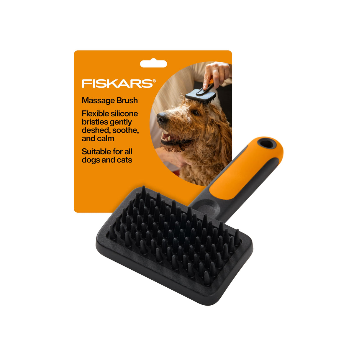 Fiskars Pet, Cat and Dog Brush, Fine Bristles & SoftGrip Handle for Gentle Grooming and Deshedding, Cat and Dog Supplies, Orange/Black