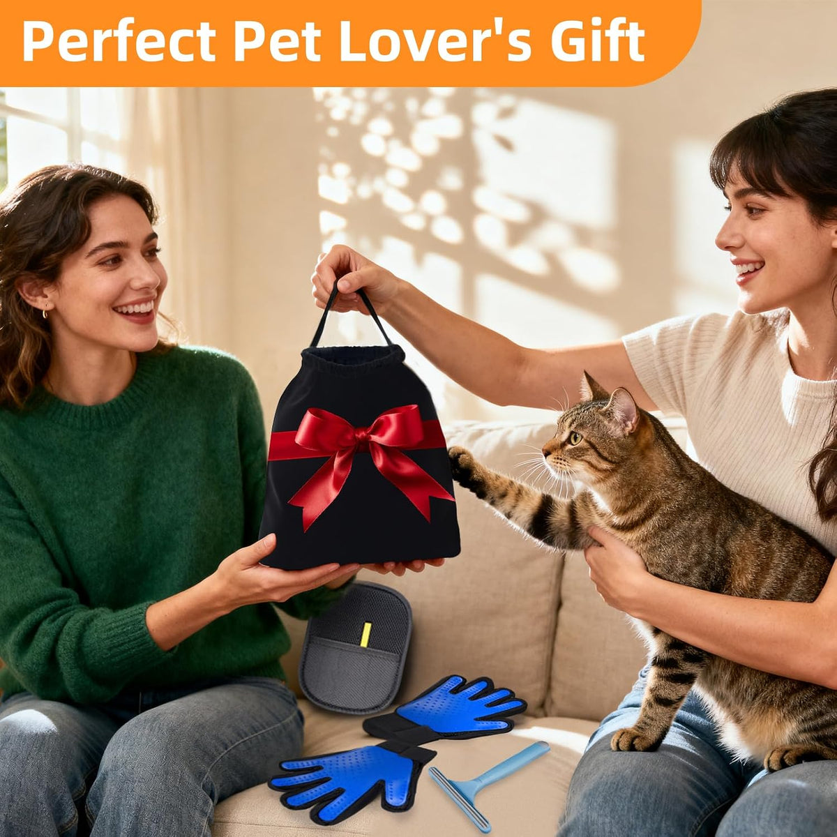 Pet Hair Remover Glove,Electrostatic Pet Cats Dogs Grooming Gloves Brush for Shedding,Pet Hair Fur Mitt Glove Tool for Furniture,Car,Couch,Carpet,Clothes (4PCS)