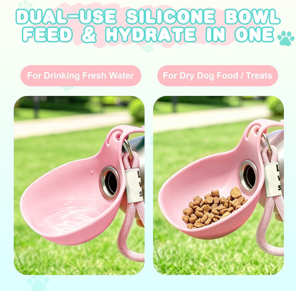 Drain-Back Stainless Steel Portable Dog Water Bottle with Bowl for Walks