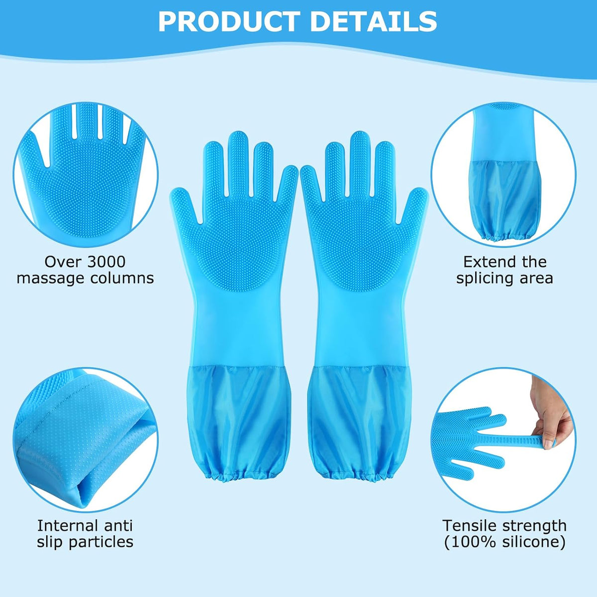 Dog washing gloves | Pet grooming gloves | Extra Long Arms 17.3in (blue)