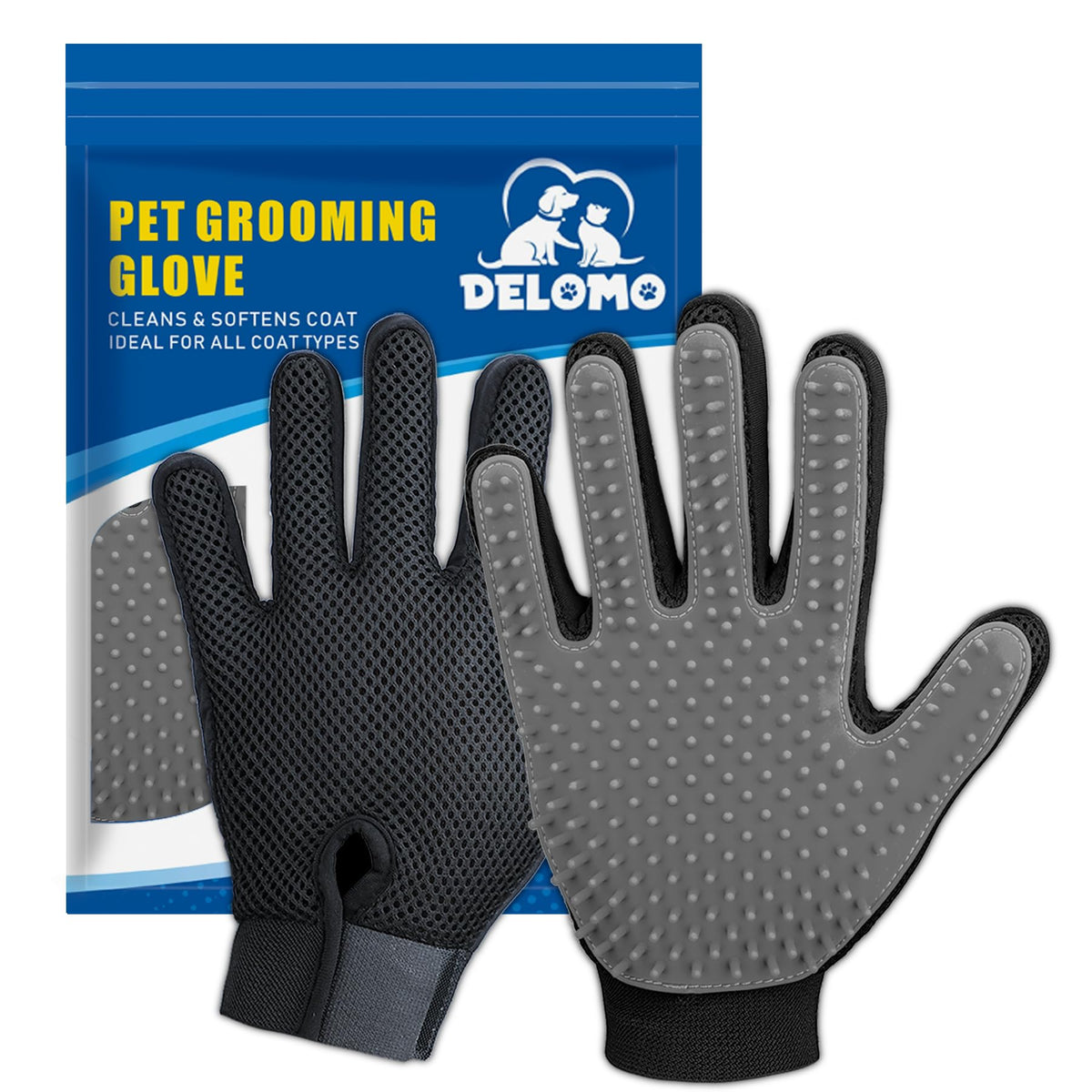 Pet Hair Removal Glove with 255 Silicone Tips for Dogs & Cats, 1 Pair Pink