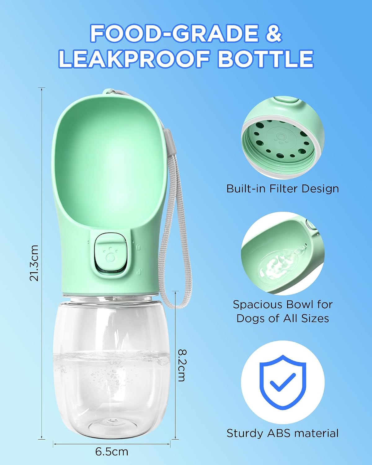 Portable Dog Water Bottle, Leak-Proof Pet Water Dispenser with Water-Saving Reflow, One-Hand Operation & Dishwasher Safe Travel Bottle for Walking, Hiking & Travel