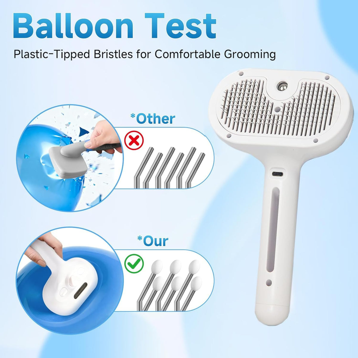 Pet Steam Brush for Cats & Dogs, Cool Mist Self-Cleaning Comb, White