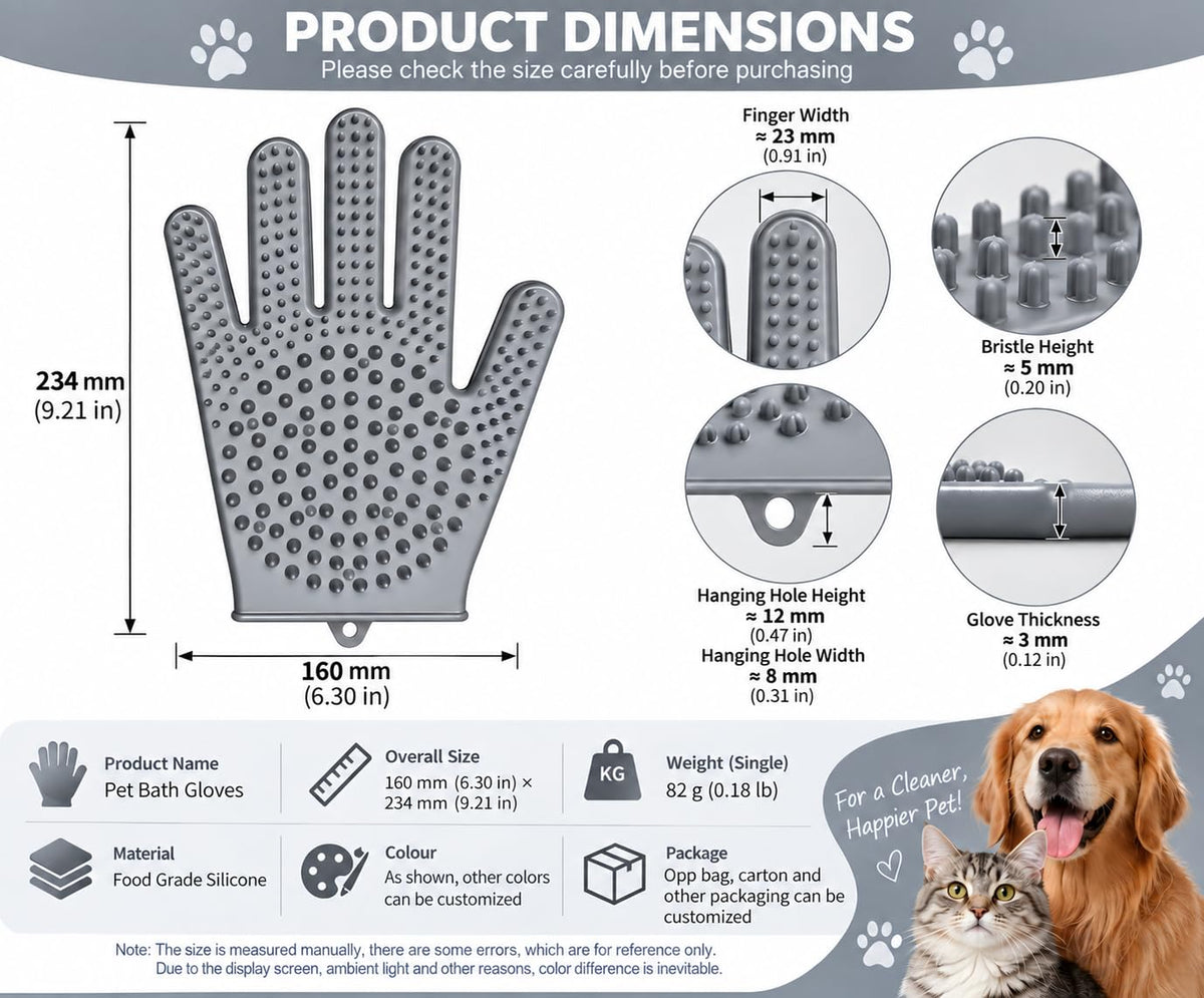 Pet Grooming Gloves for Cats & Dogs – Silicone Hair Removal Glove for Bathing, Shedding & Massage – Gentle Mitt for Long & Short Hair Pets with Drainage System