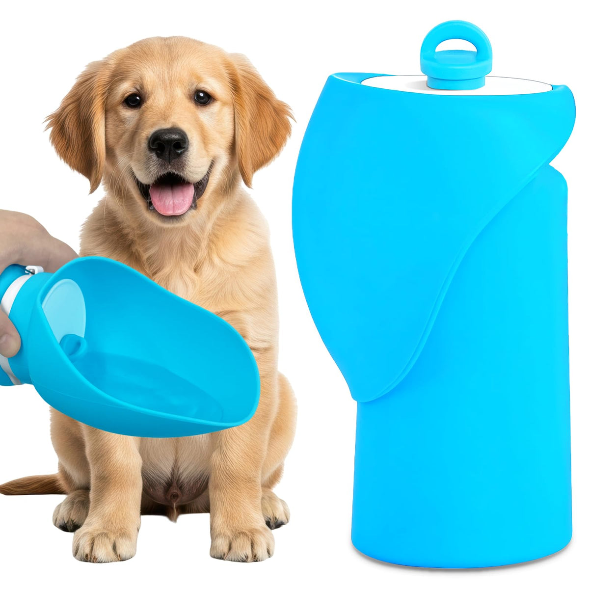 Dog Water Bottle, Leakproof Portable Water Bowl for Dog, Lightweight Water Bottle for Dogs, Food Grade Silicone, Collapsible Travel Pet Water Bottle for Outdoor Hiking Camping (Grey, 18.6 Ounces)