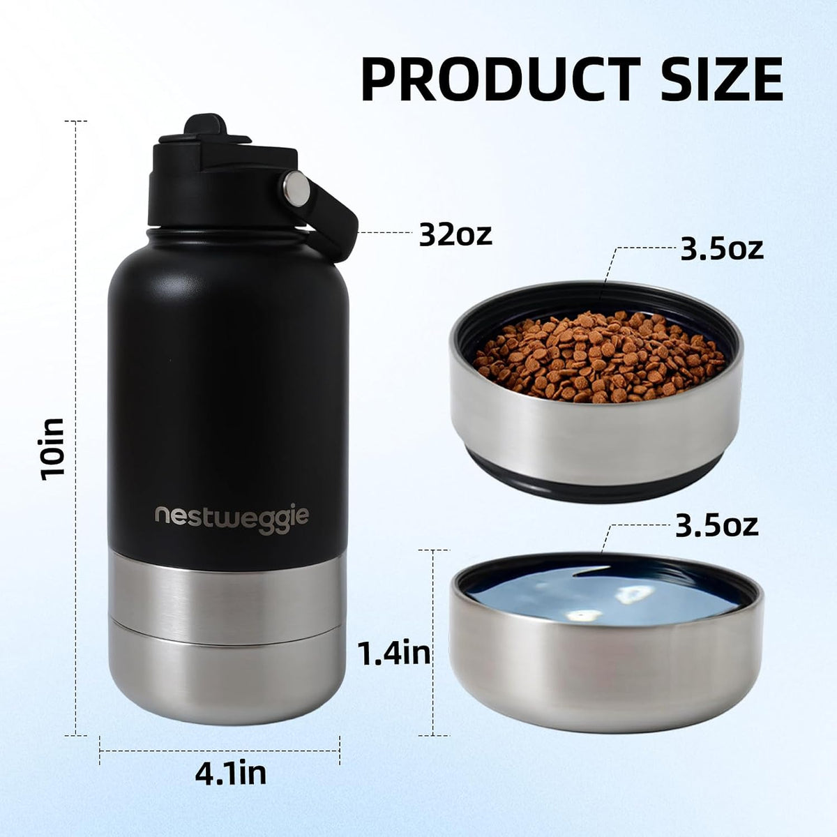 32oz Dog Water Bottle with Detachable 3.5oz Stainless Steel Bowl, Insulated Pet Travel Bottle, Leakproof Portable Dog Hydration Bottle for Walking Hiking Camping, 24H Cold /12H Hot(Black)