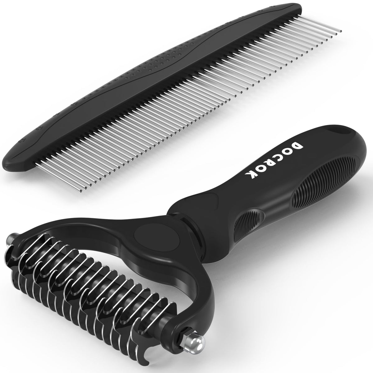 Docrok Pet Grooming Brush and Metal Comb Combo for Dogs & Cats, Pink