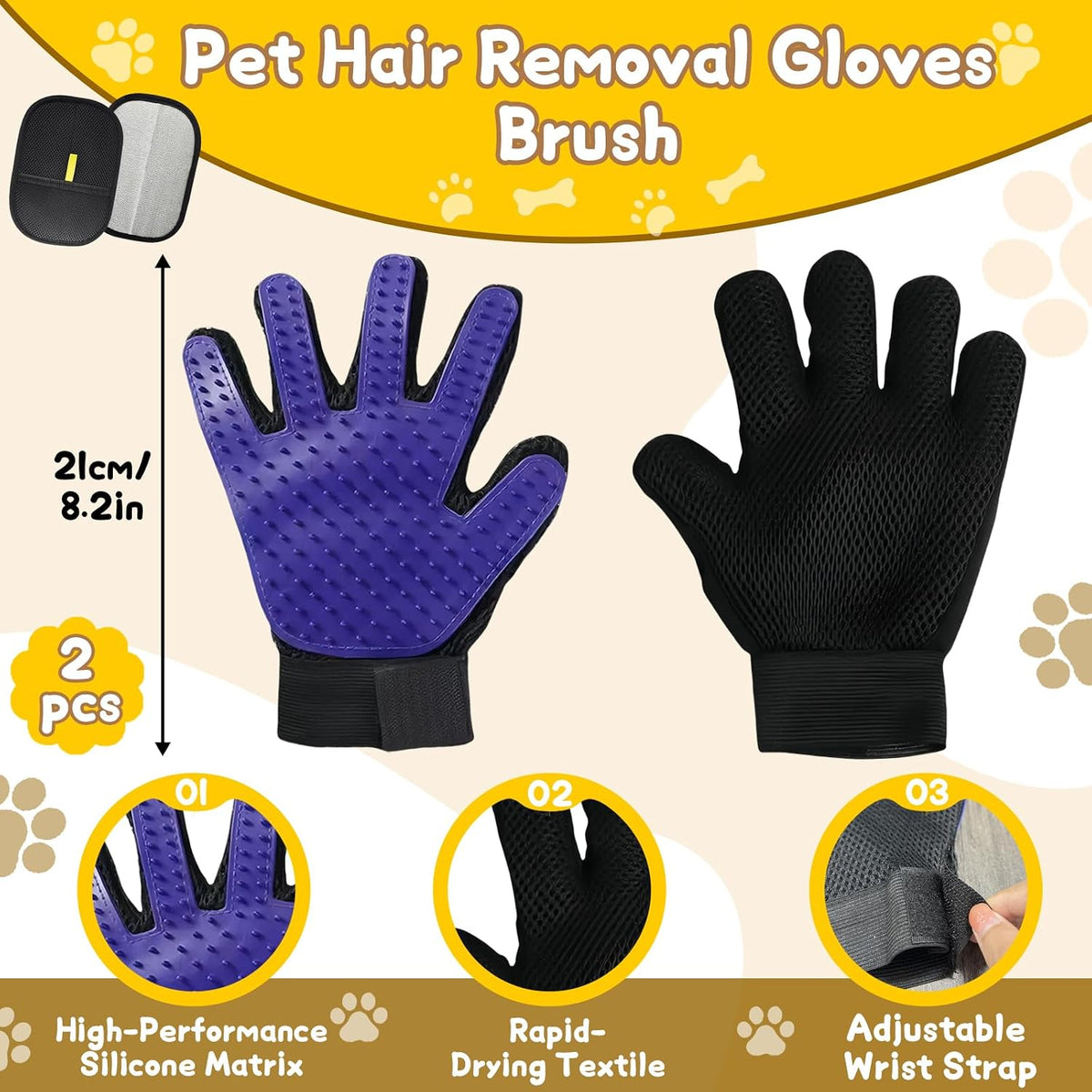 8 Pcs Pet Grooming Gloves for Shedding, Blue