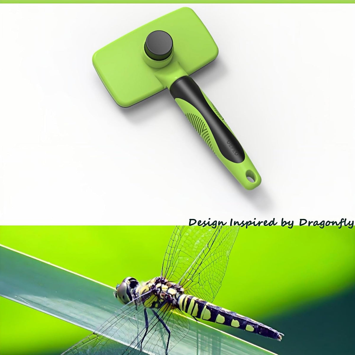 Self-Cleaning Slicker Brush for Dogs and Cats, Pet Grooming Brush for Shedding and Loose Fur, Stainless Steel Bristles, Textured Grip, Green