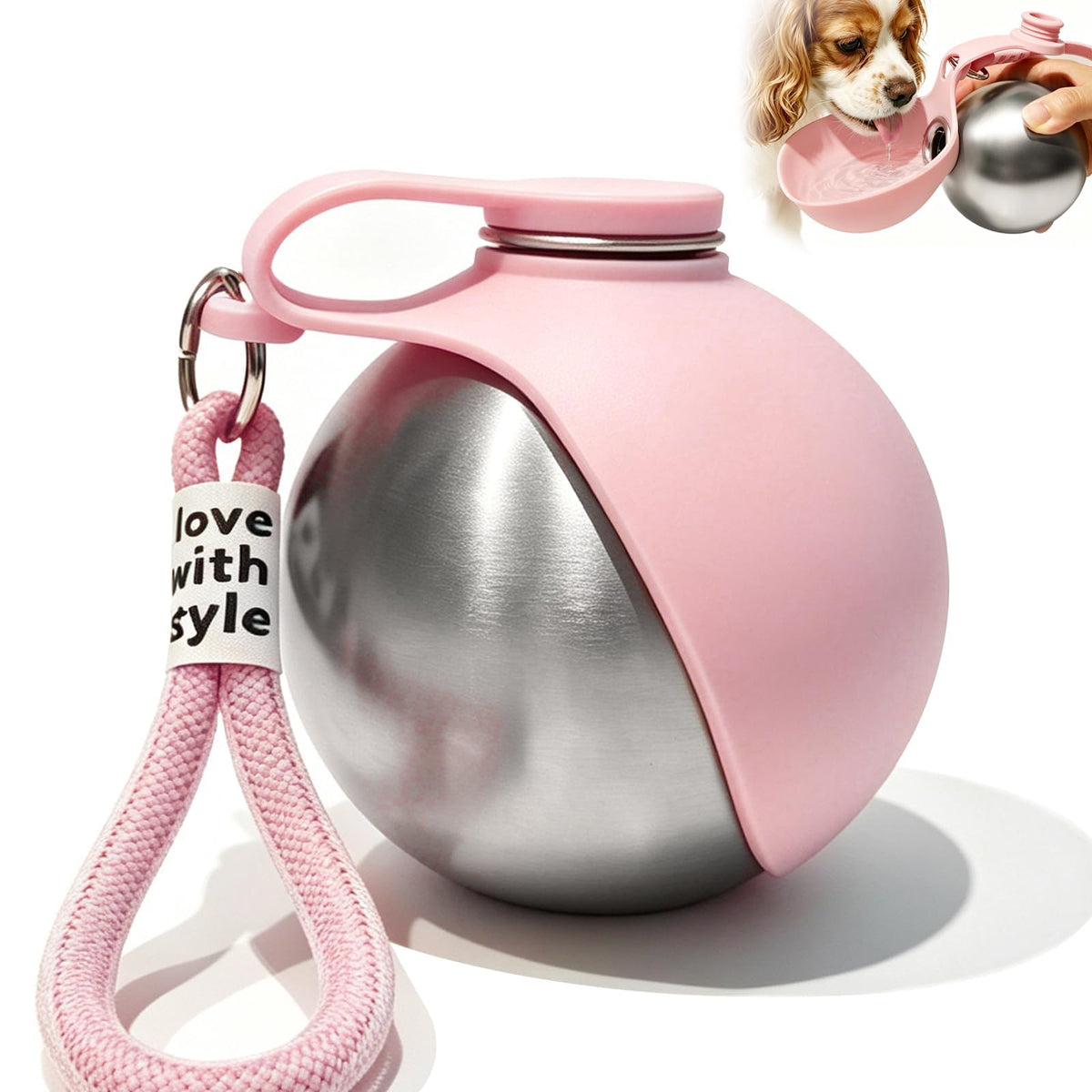 Drain-Back Stainless Steel Portable Dog Water Bottle with Bowl for Walks