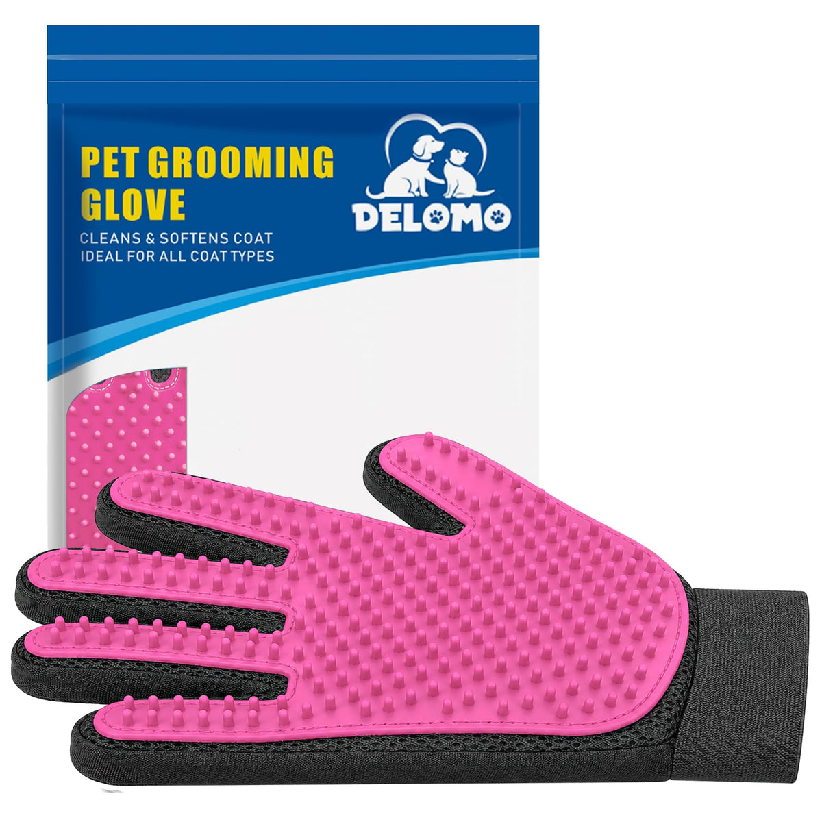 Pet Hair Removal Glove with 255 Silicone Tips for Dogs & Cats, Right Pink