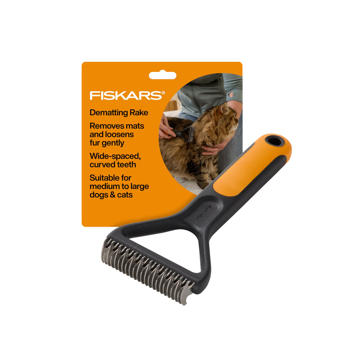 Fiskars Pet, Cat and Dog Brush, Fine Bristles & SoftGrip Handle for Gentle Grooming and Deshedding, Cat and Dog Supplies, Orange/Black