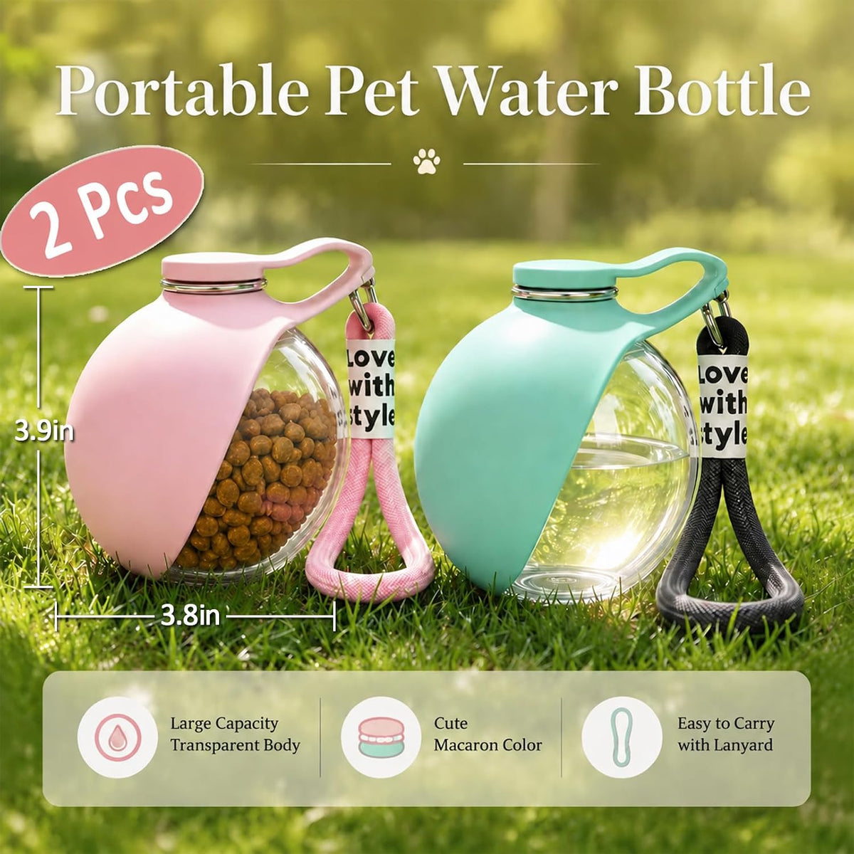 2 Pack Portable Dog Water Bottle with Collapsible Silicone Bowl