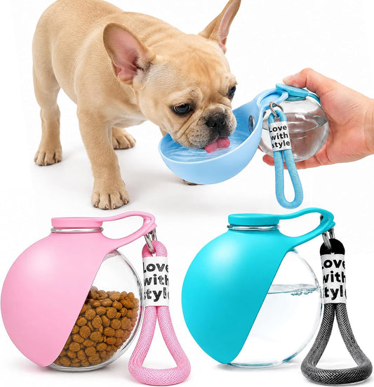 2 Pack Portable Dog Water Bottle with Collapsible Silicone Bowl