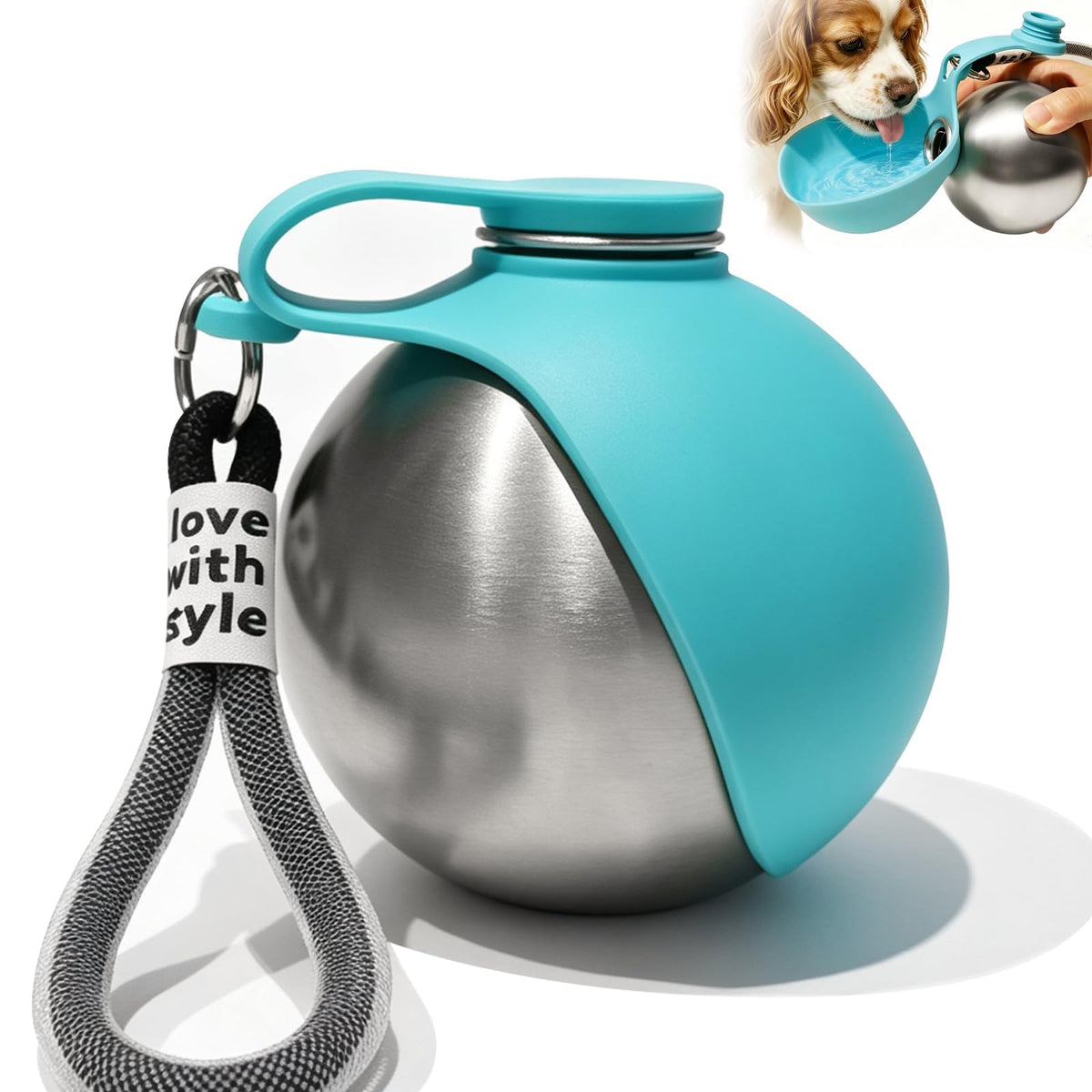 Drain-Back Stainless Steel Portable Dog Water Bottle with Bowl for Walks