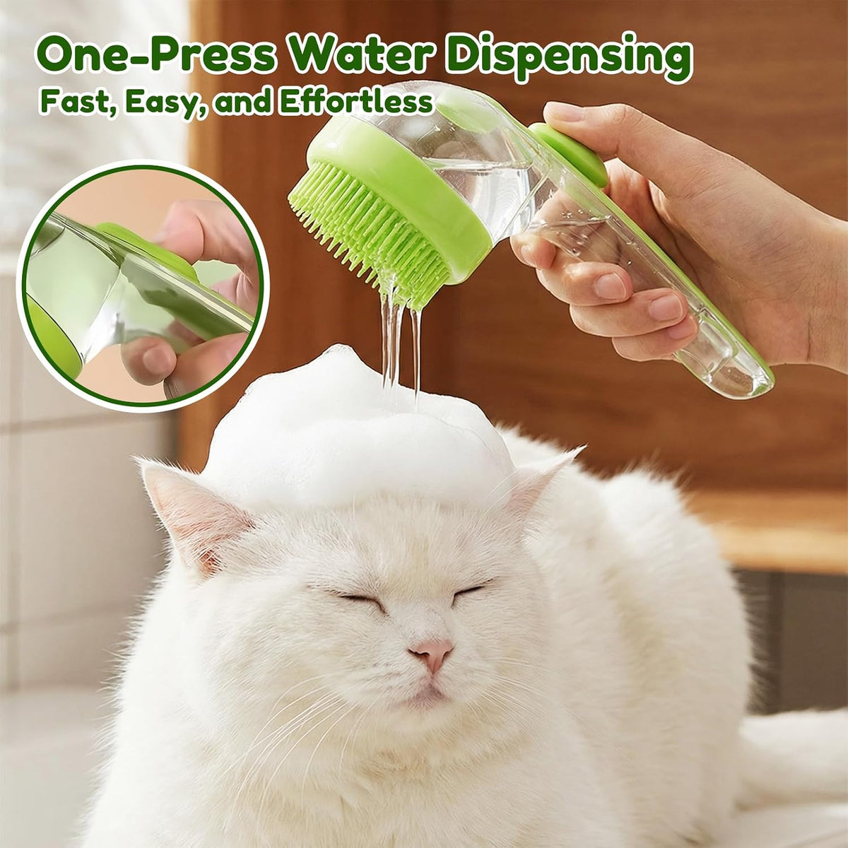 2025 Upgrade Edition Pet Bathing & Grooming Brush, 2-in-1 Shampoo Dispenser & Massage Brush for Dogs and Cats, Suitable for All Coat Types (Green Brush)